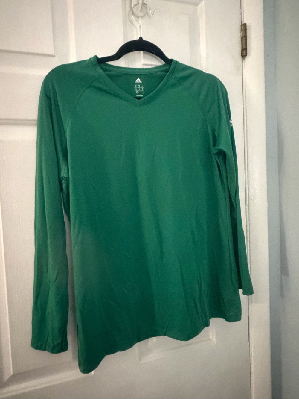 Adidas Climalite Medium Green Long Sleeve V-Neck Athletic Shirt